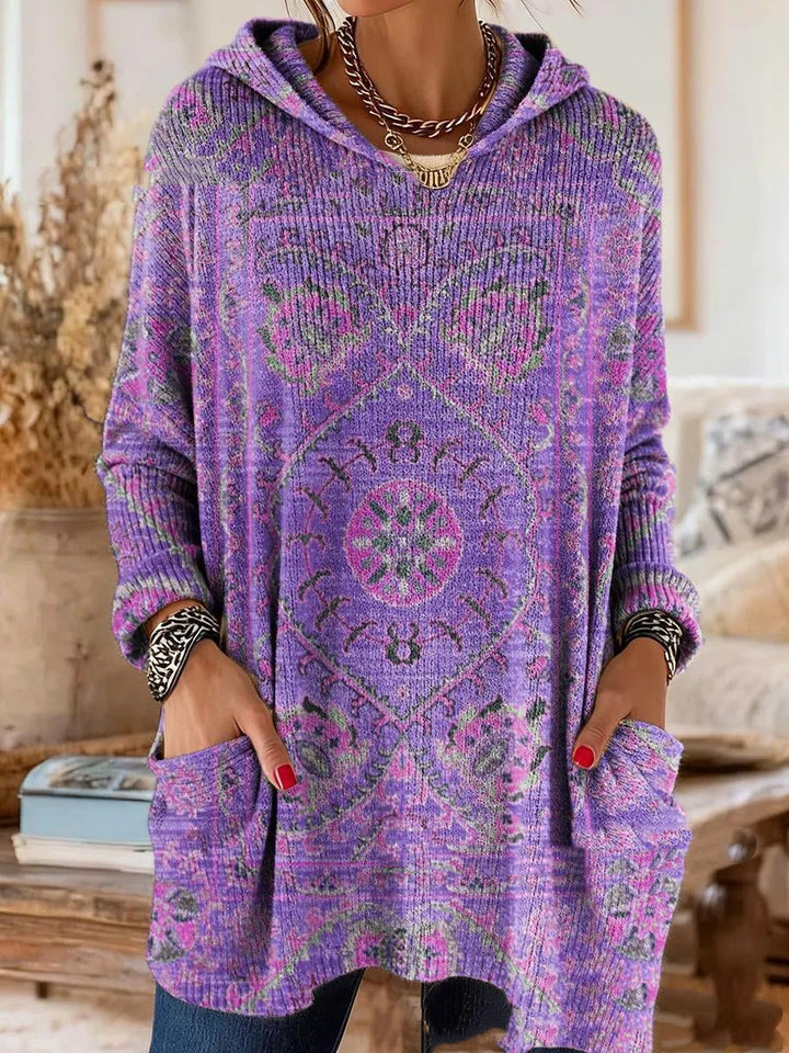 Women’s Retro Ethnic Print Hooded Tunic