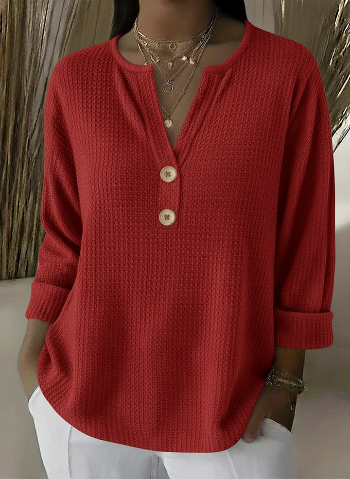 Women's Button Front Long Sleeve Henley Top