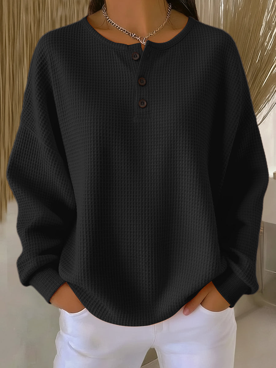 Women's Waffle Knit Drop Shoulder Henley Top