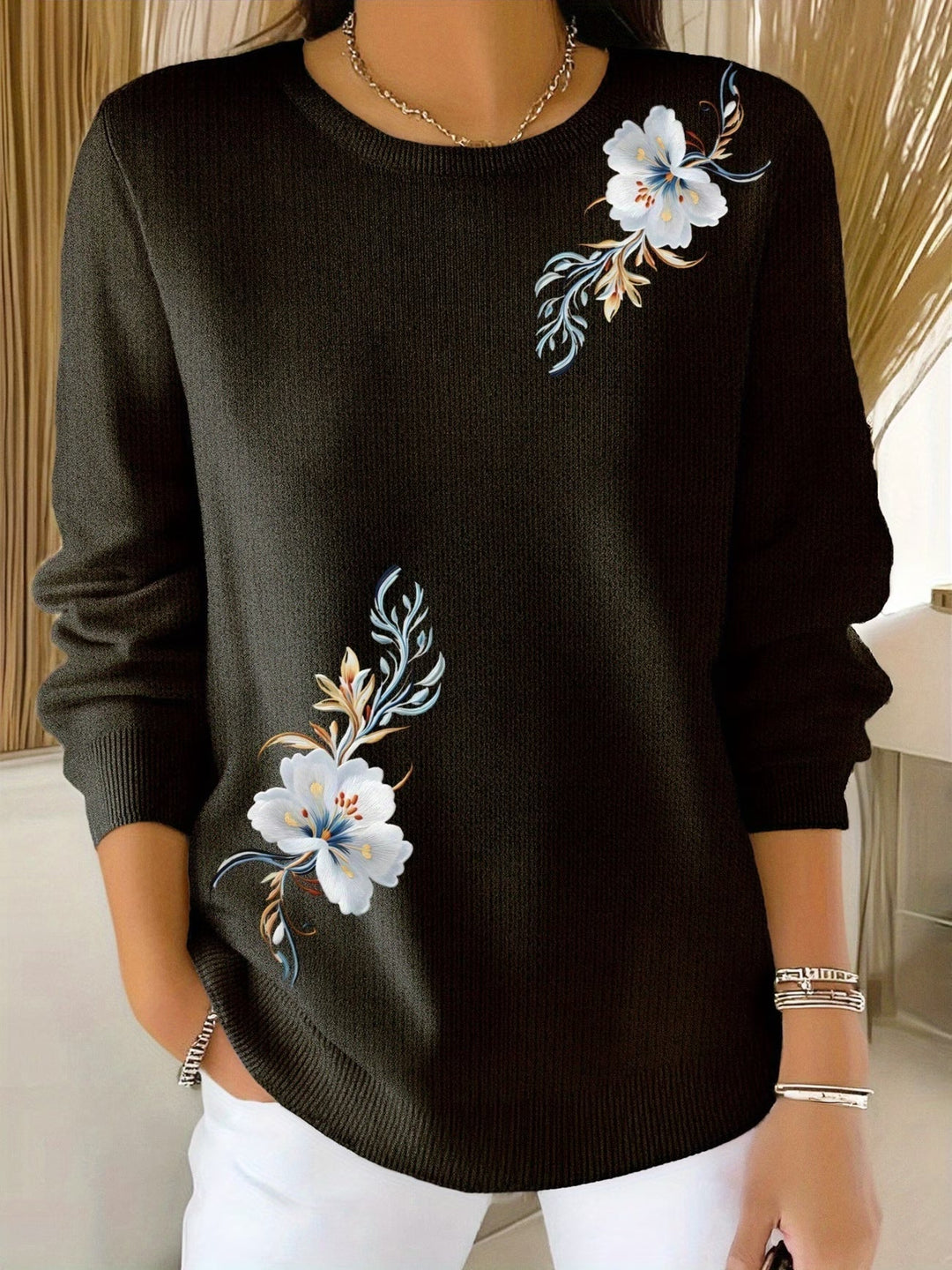 Women’s Floral Long Sleeve Pullover Sweater