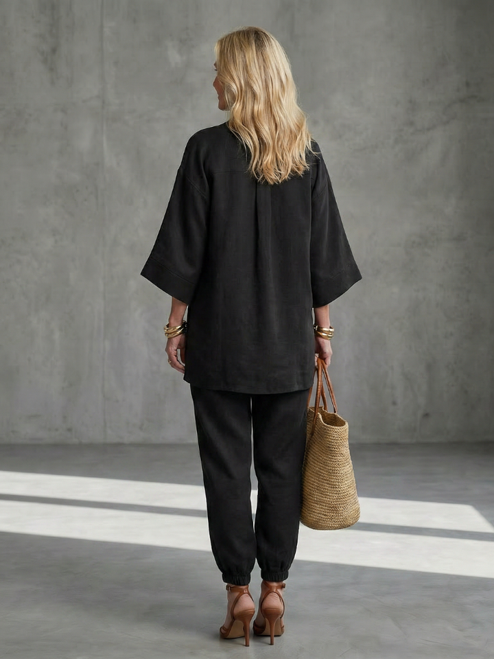 Women’s V-Neck Two-Piece Tunic And Gathered Trousers Set