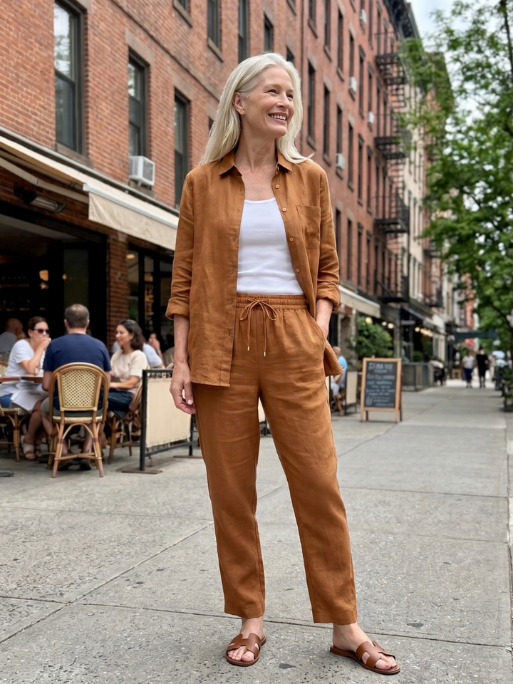 Women’s Long Sleeve Button Down Shirt And Tapered Pants Set