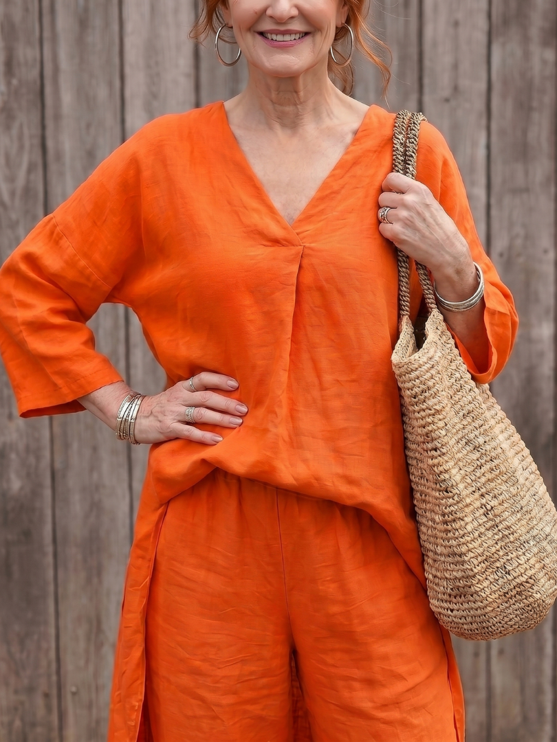 Women’s Loose Two Piece Tunic Top And Wide Leg Pants Set