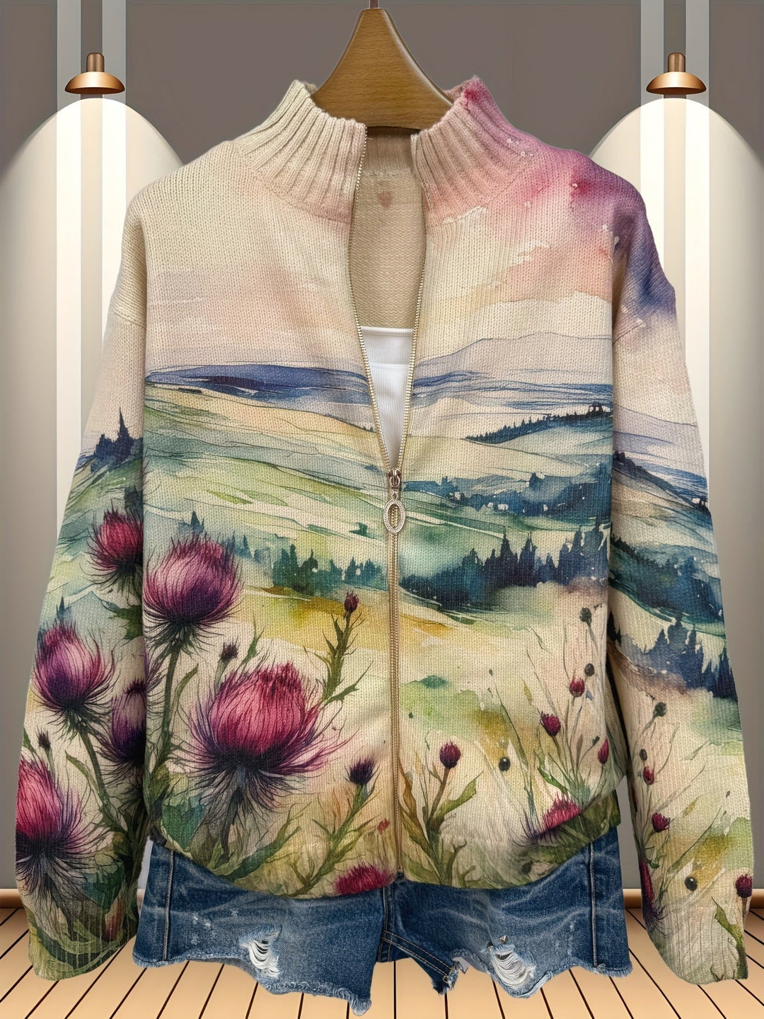 Women’s Artistic Zip Up Cardigan Sweater