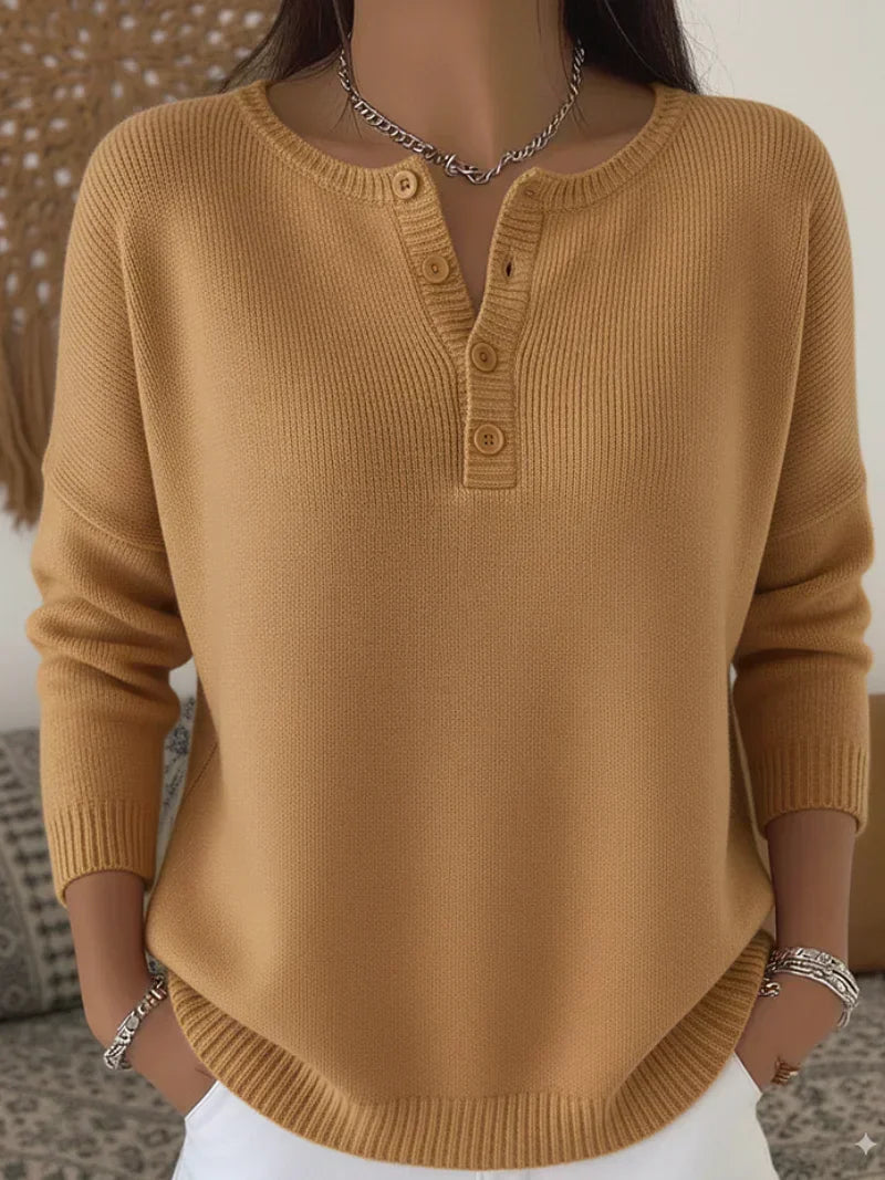 Women's Button Placket Henley Knit Sweater