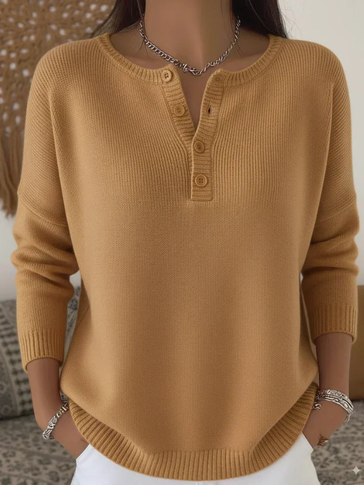 Women's Button Placket Henley Knit Sweater