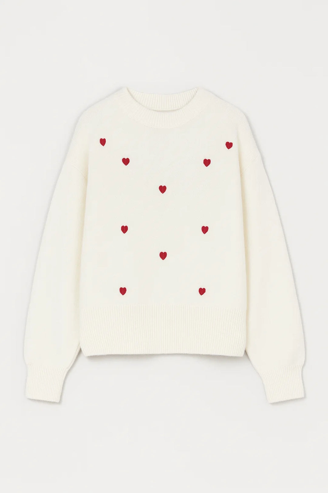 Women’s White Heart Pattern Crewneck Sweater