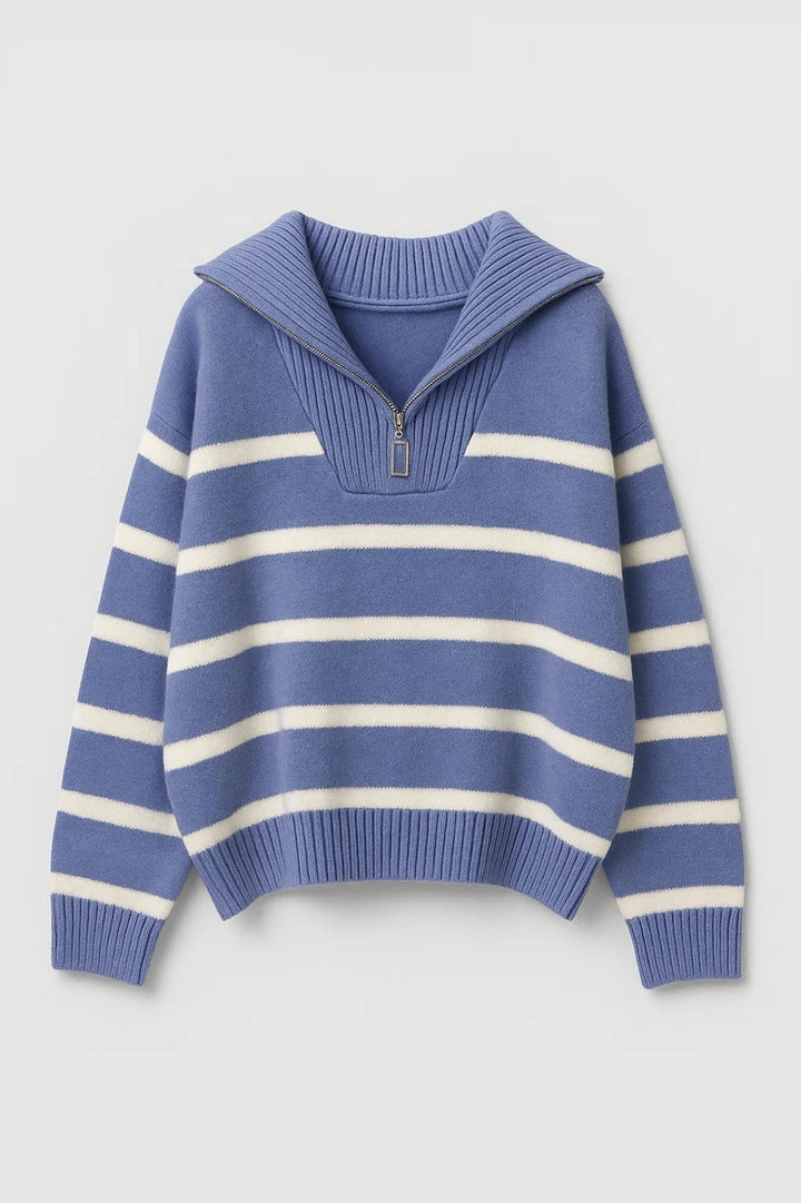 Women’s Half Zip Striped Knit Sweater