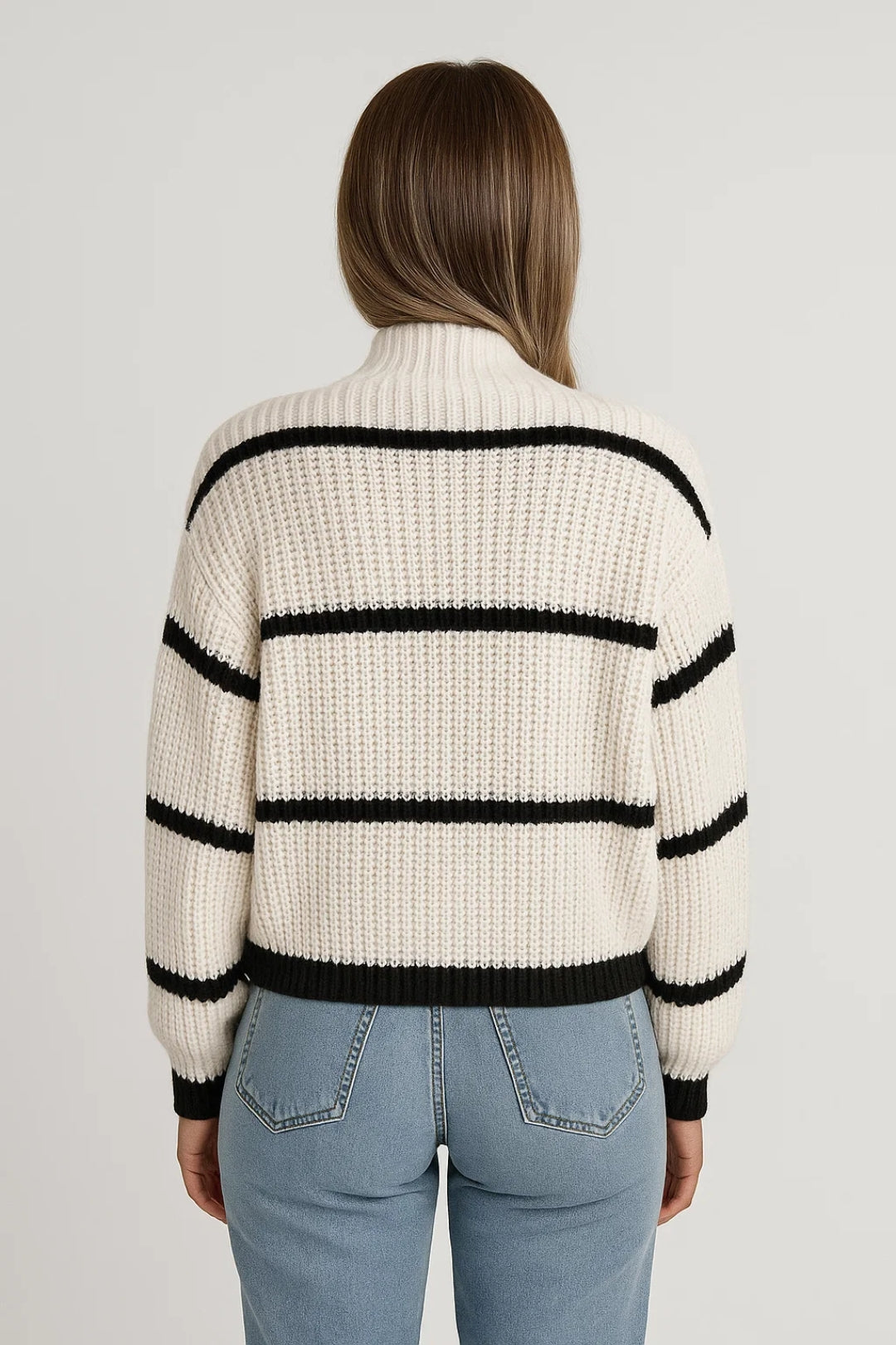 Women’s Ribbed Striped Mock Neck Sweater