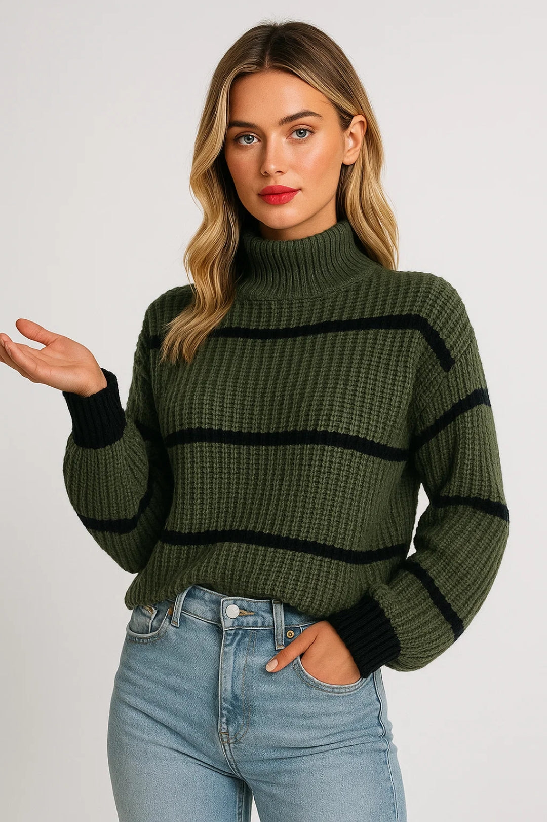Women’s Ribbed Striped Mock Neck Sweater