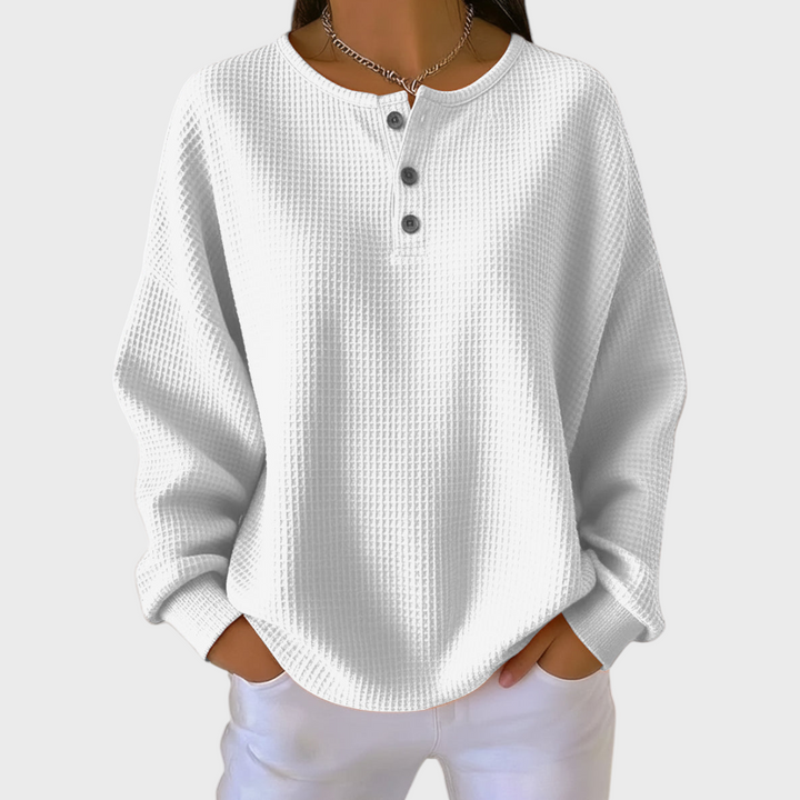 Women’s Waffle Knit Button Neck Pullover Sweater