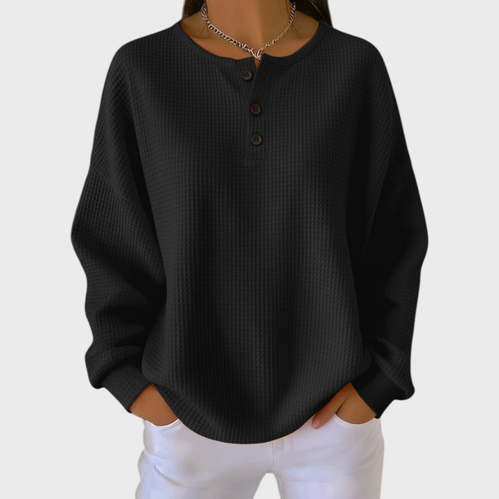 Women’s Waffle Knit Button Neck Pullover Sweater