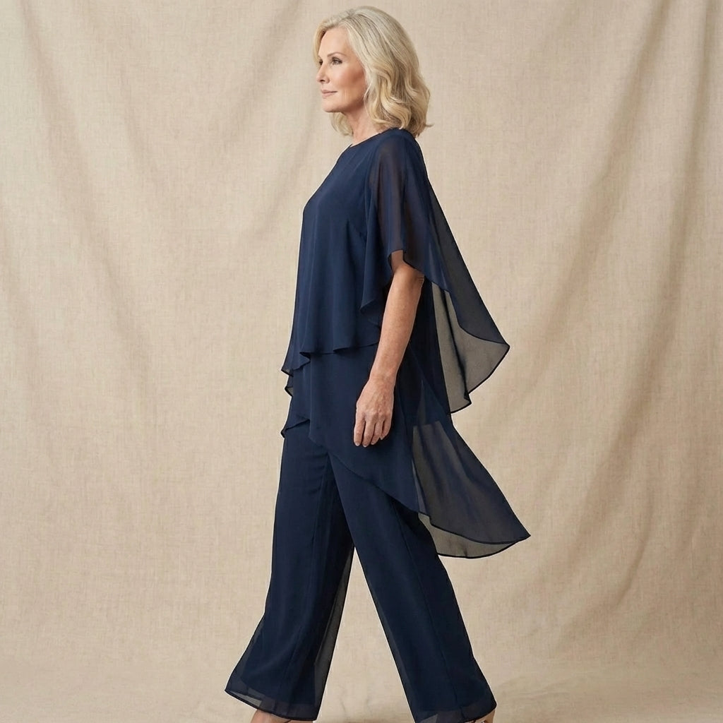 Women’s Draped Top And Palazzo Pants Two-Piece Set