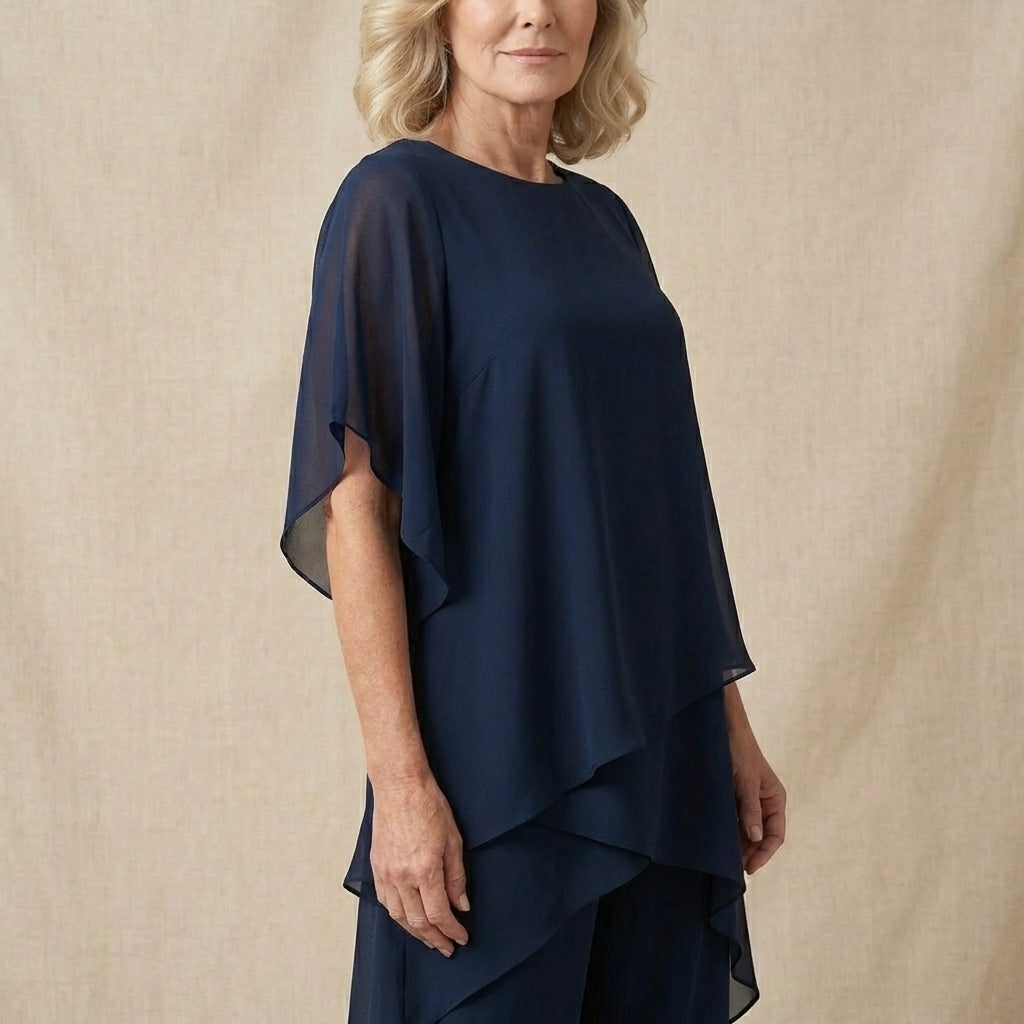 Women’s Draped Top And Palazzo Pants Two-Piece Set
