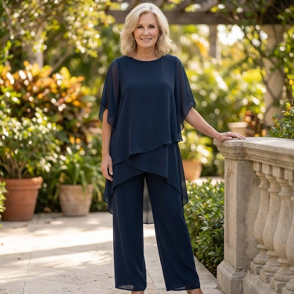 Women’s Draped Top And Palazzo Pants Two-Piece Set