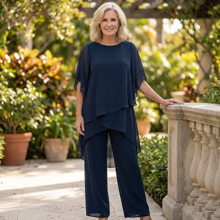 Women’s Draped Top And Palazzo Pants Two-Piece Set
