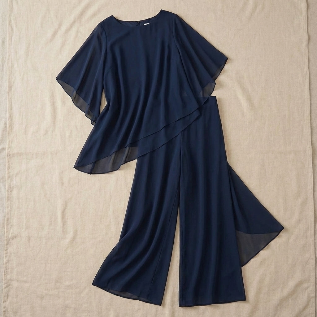 Women’s Draped Top And Palazzo Pants Two-Piece Set