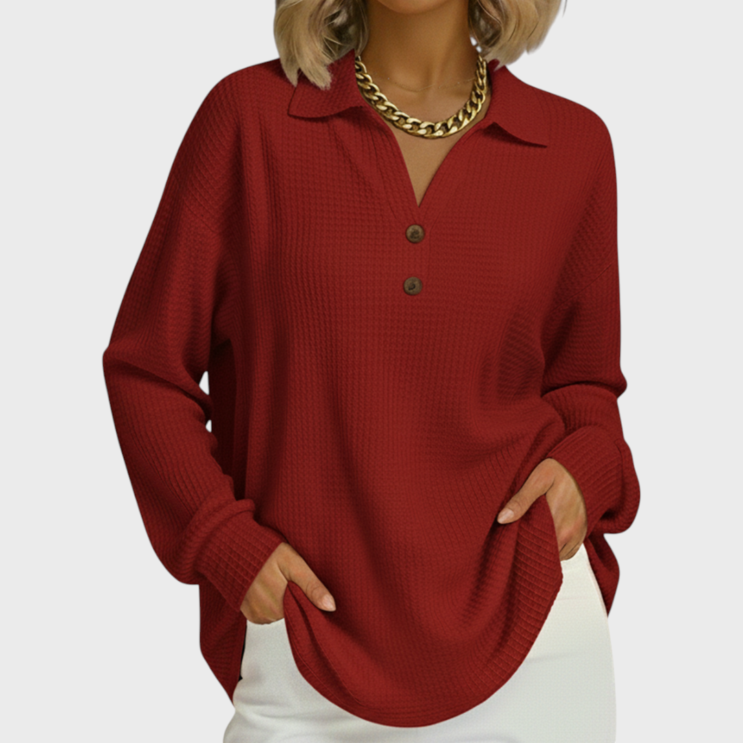 Women’s Collared Waffle Knit Pullover Sweater