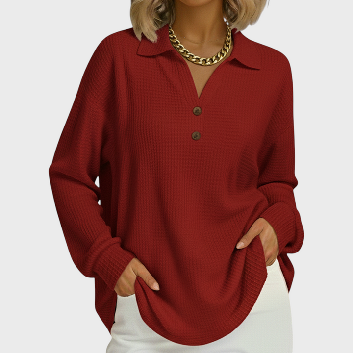 Women’s Collared Waffle Knit Pullover Sweater