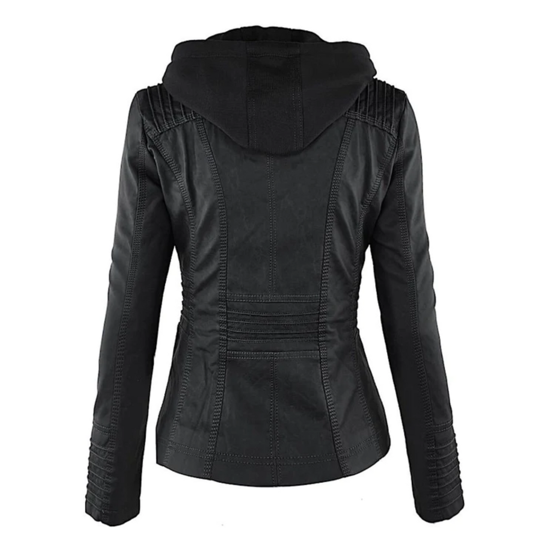 Women’s Hooded Zip Up Biker Jacket