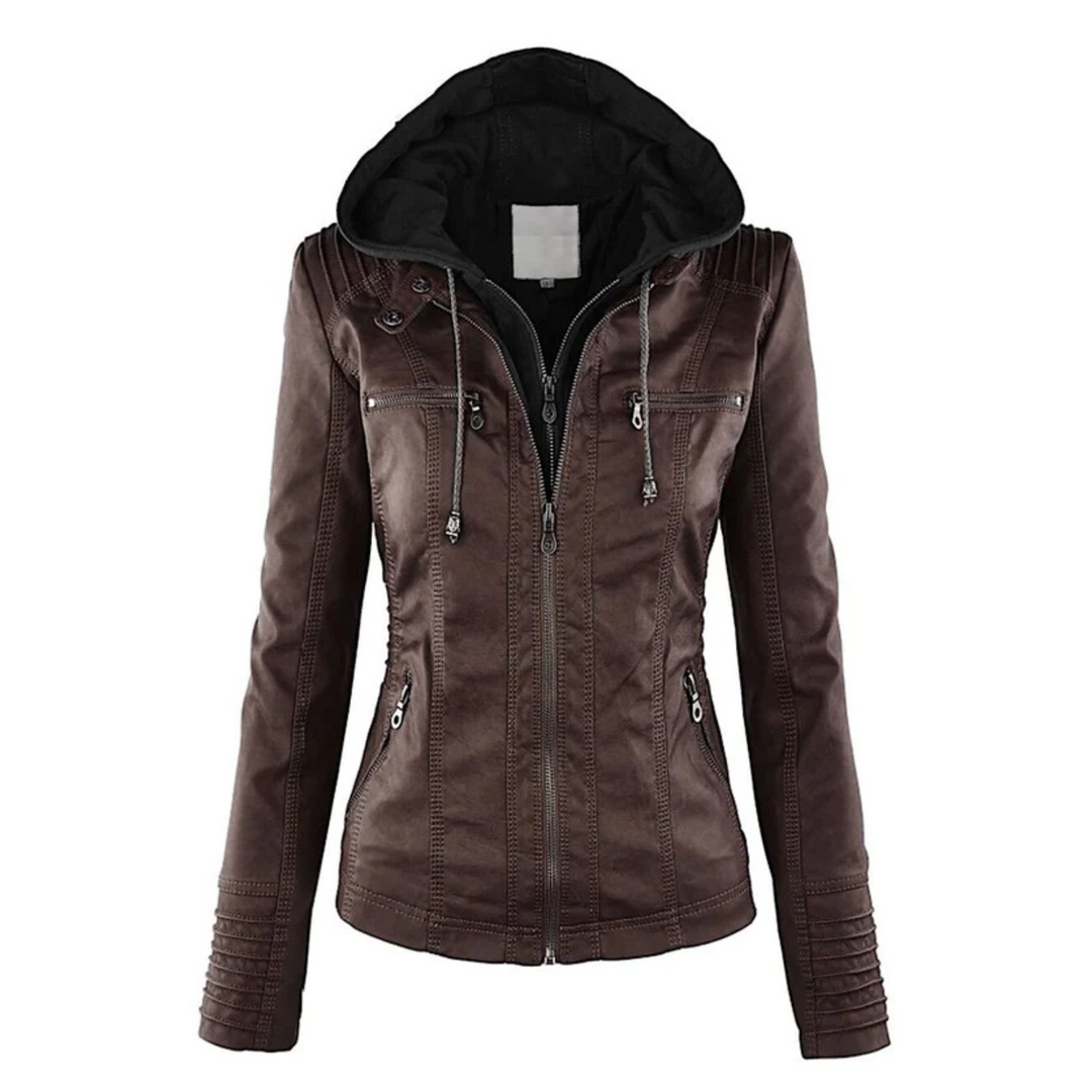 Women’s Hooded Zip Up Biker Jacket