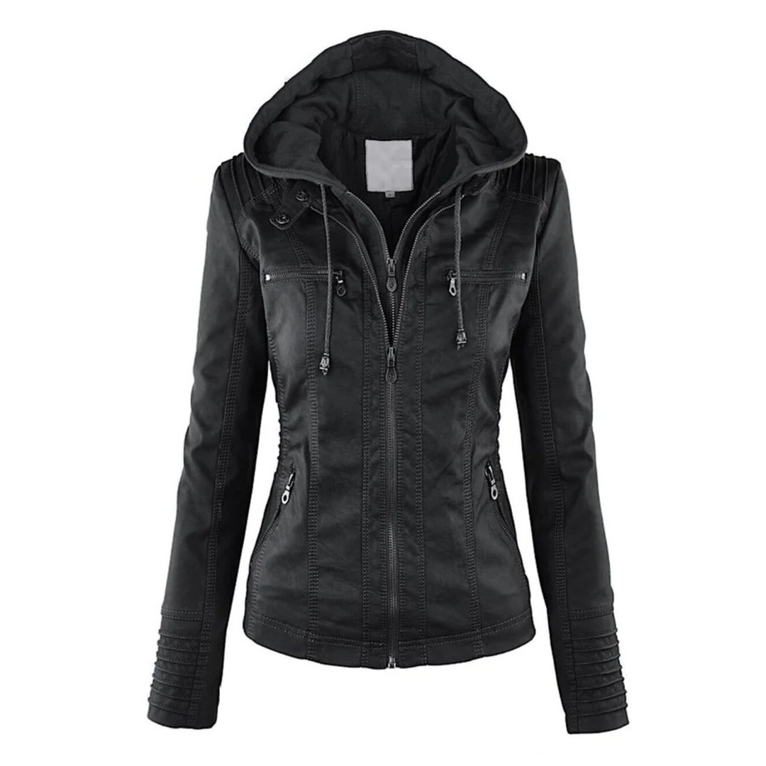 Women’s Hooded Zip Up Biker Jacket