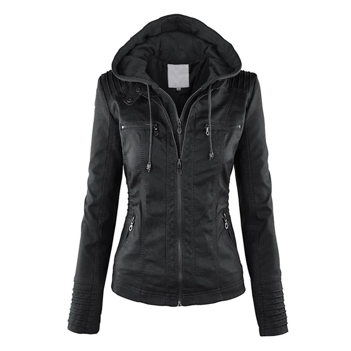 Women’s Hooded Zip Up Biker Jacket