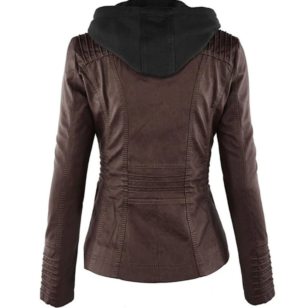 Women’s Hooded Zip Up Biker Jacket