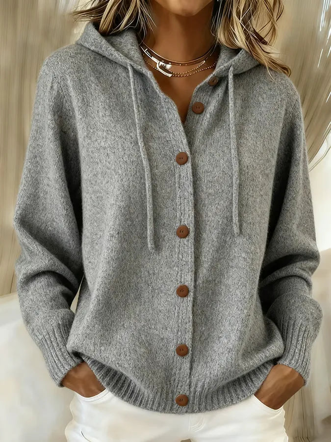 Women's Drawstring Hooded Button-Front Cardigan
