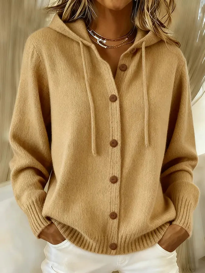 Women's Drawstring Hooded Button-Front Cardigan