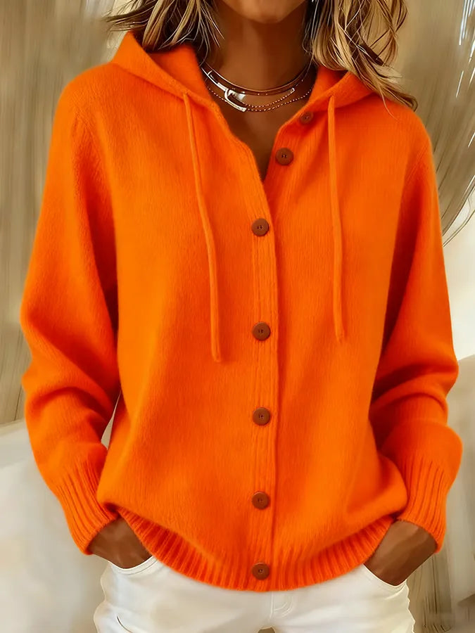 Women's Drawstring Hooded Button-Front Cardigan
