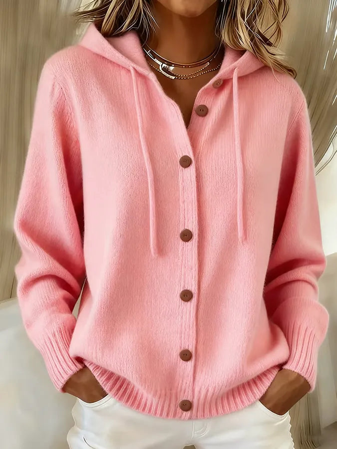 Women's Drawstring Hooded Button-Front Cardigan