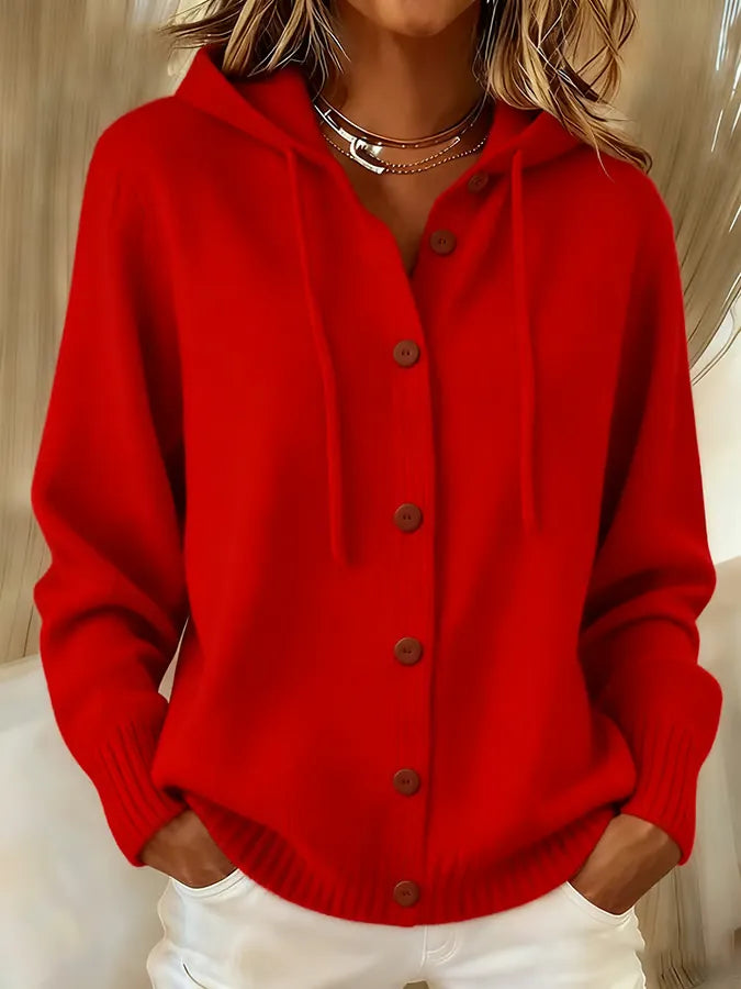 Women's Drawstring Hooded Button-Front Cardigan