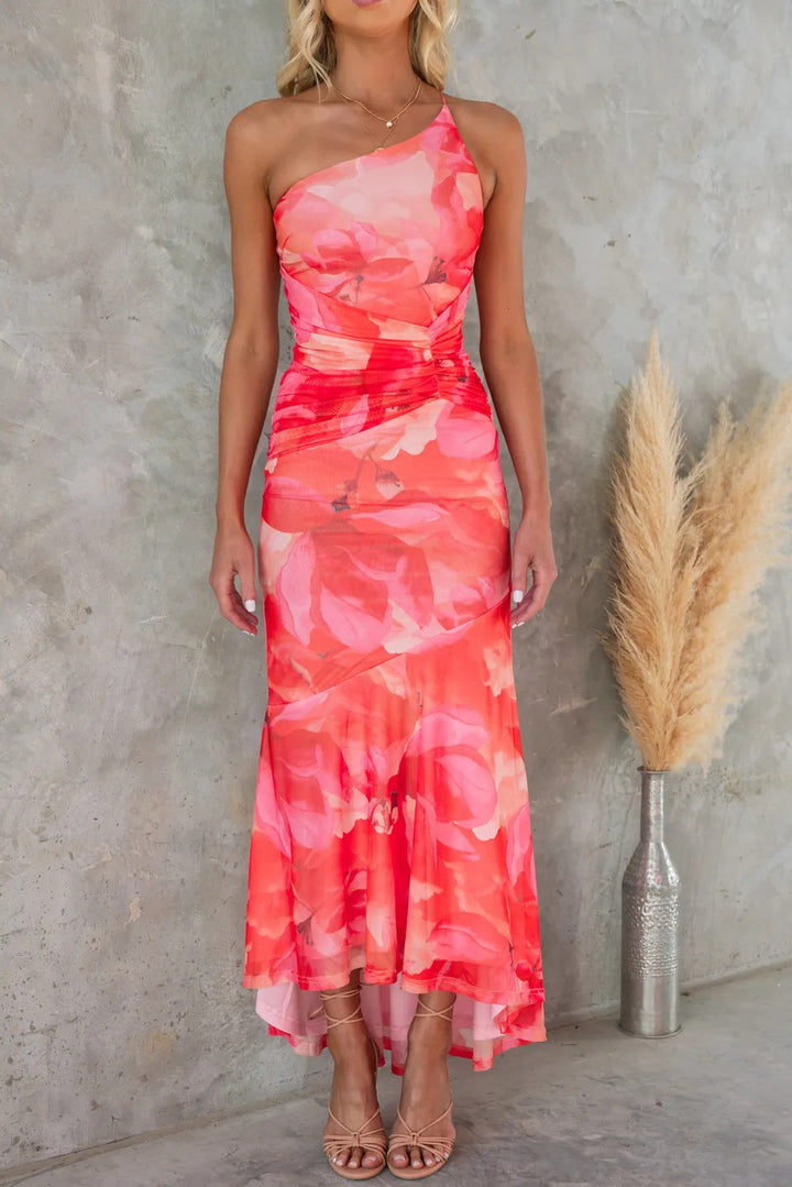 Women’s Purple Floral One-Shoulder Dress