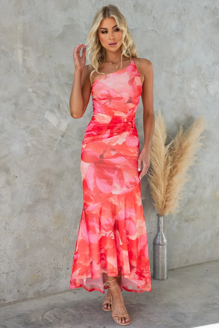 Women’s Purple Floral One-Shoulder Dress
