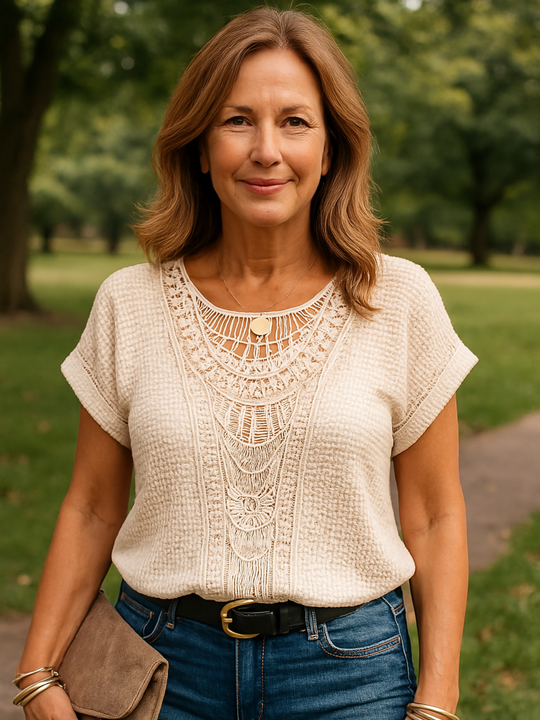 Women’s Embroidered Ruffle V Neck Top