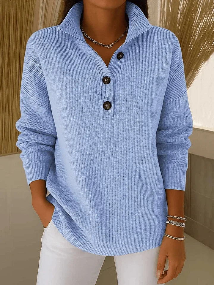 Women's V-Neck Collared Knit Polo Sweater