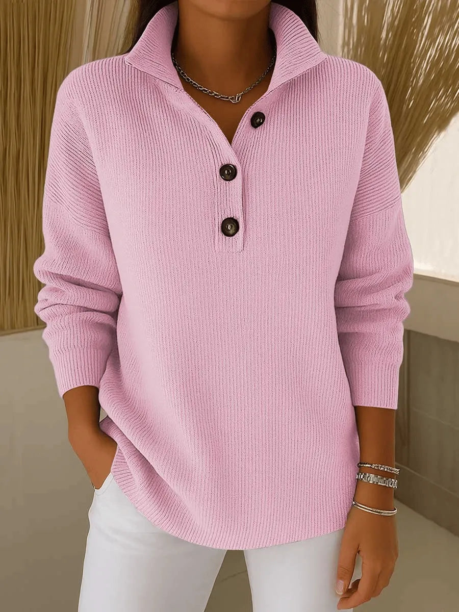 Women's V-Neck Collared Knit Polo Sweater