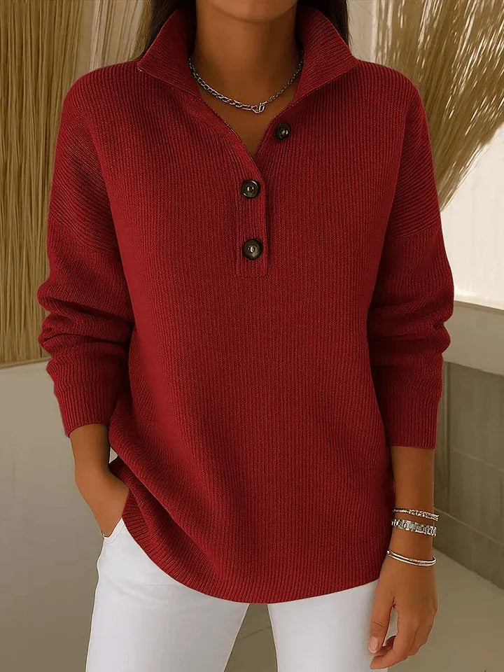 Women's V-Neck Collared Knit Polo Sweater