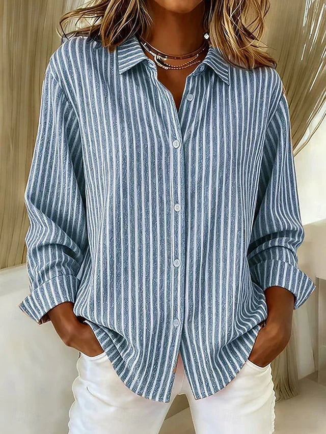 Women's Striped Long Sleeve Button-Down Shirt