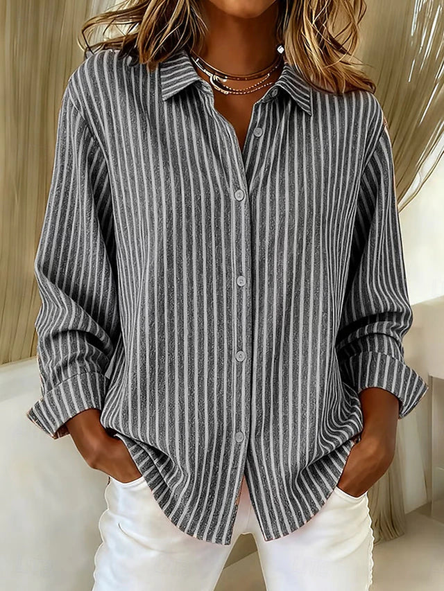 Women's Striped Long Sleeve Button-Down Shirt