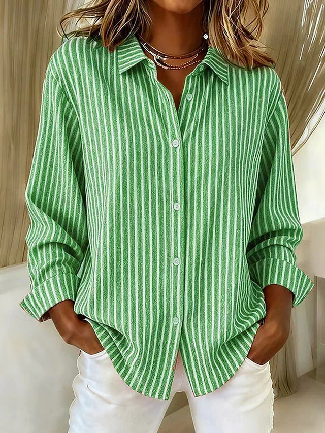 Women's Striped Long Sleeve Button-Down Shirt
