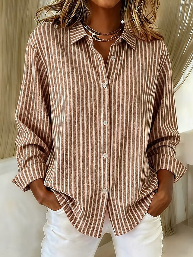 Women's Striped Long Sleeve Button-Down Shirt