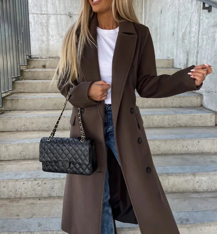 Women’s Longline Lapel Button Front Coat