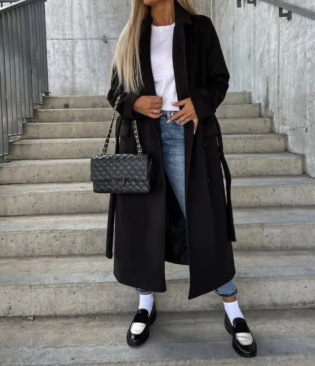 Women’s Longline Lapel Button Front Coat