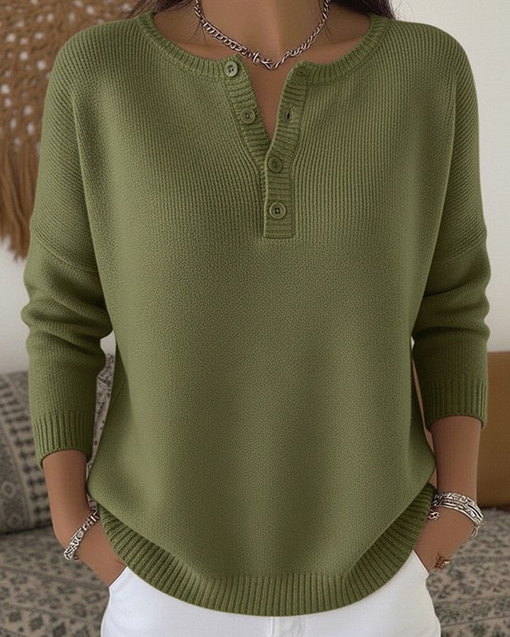 Women's Button Placket Henley Knit Sweater