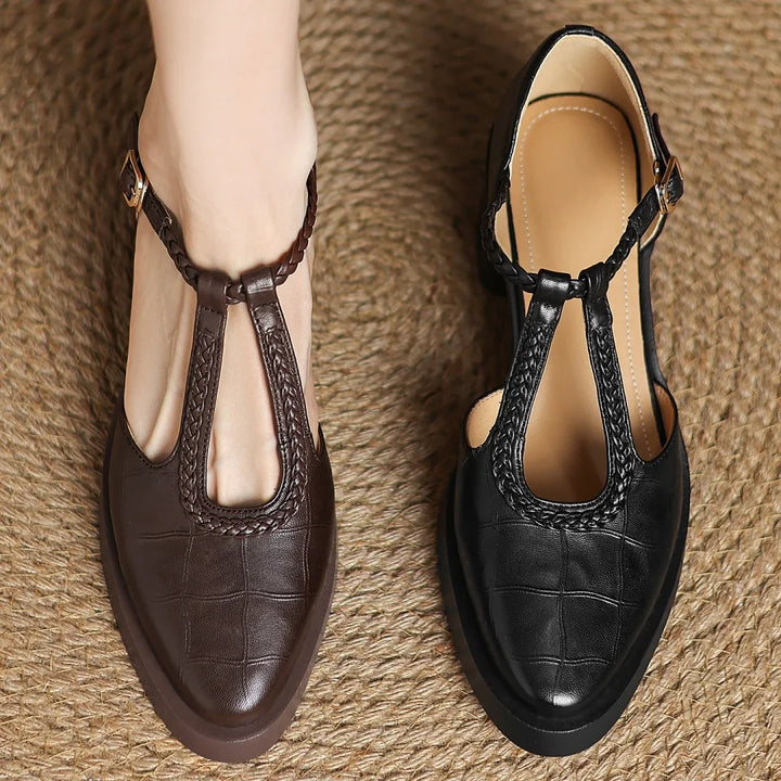 Women’s Elegant T-Strap Mid Heel Shoes