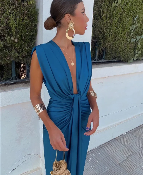 Women’s Elegant Pleated Midi Dress