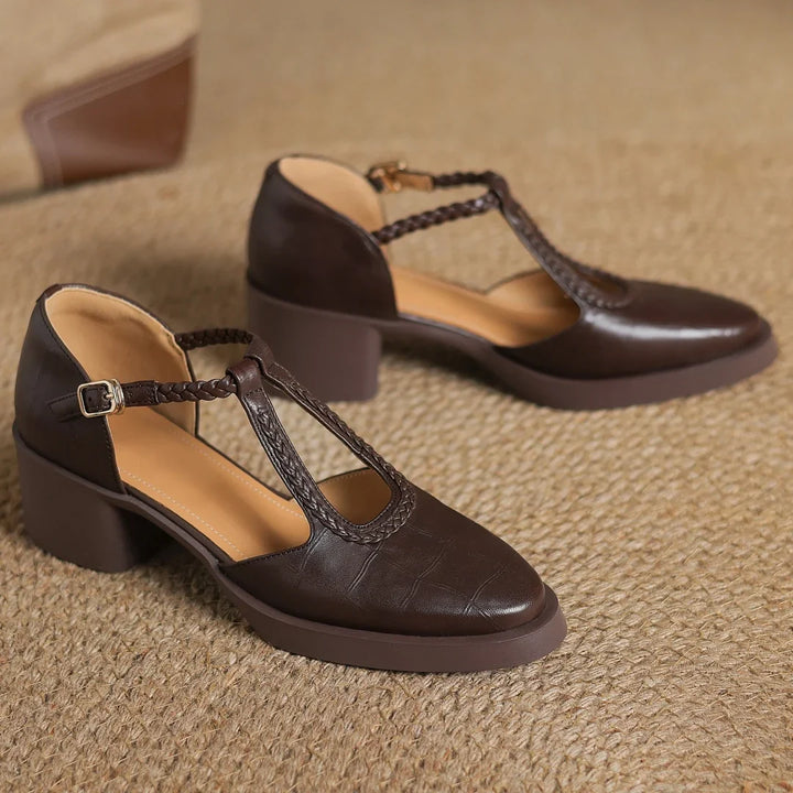 Women’s Elegant T-Strap Mid Heel Shoes