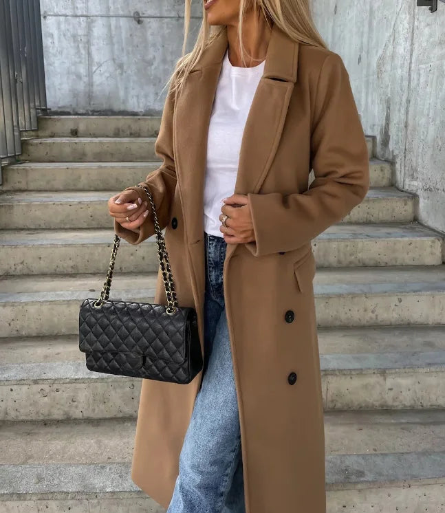 Women’s Longline Lapel Button Front Coat